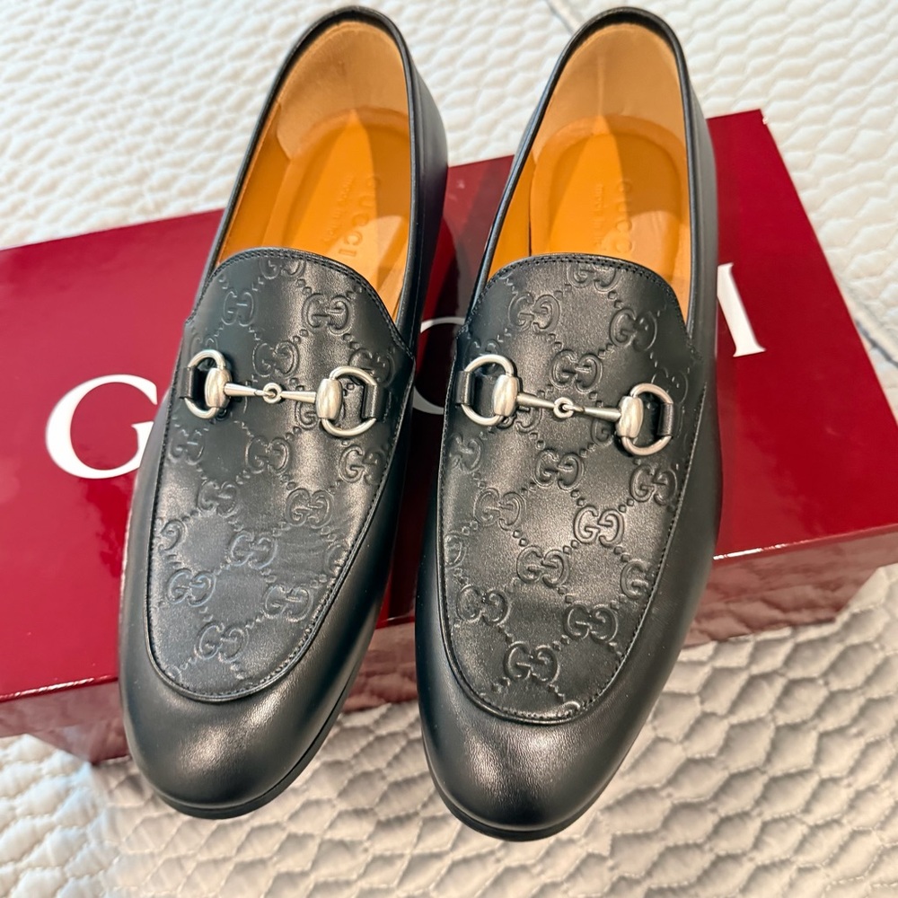 Gucci Black Embossed Leather Loafers